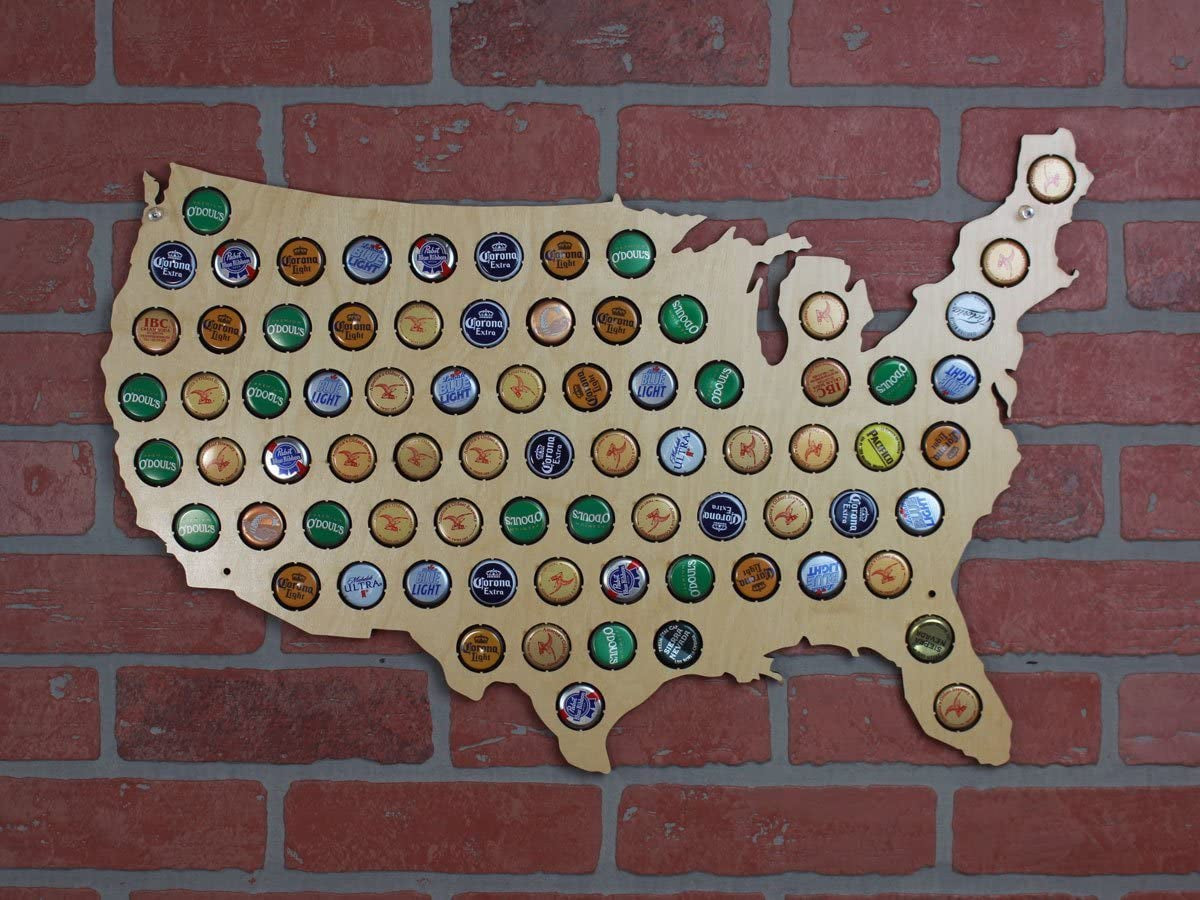 United States of America Beer Cap Map Wall Art, Tan