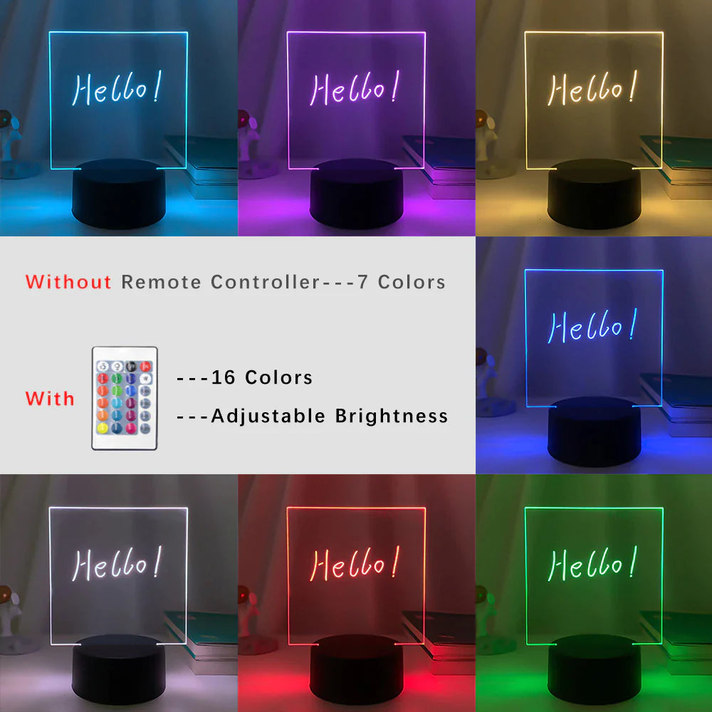 Black Base Handwriting Night Light Battery Powered Blank Acrylic Led Writing Board with Mark Pen Color Changing Lamp for Decor