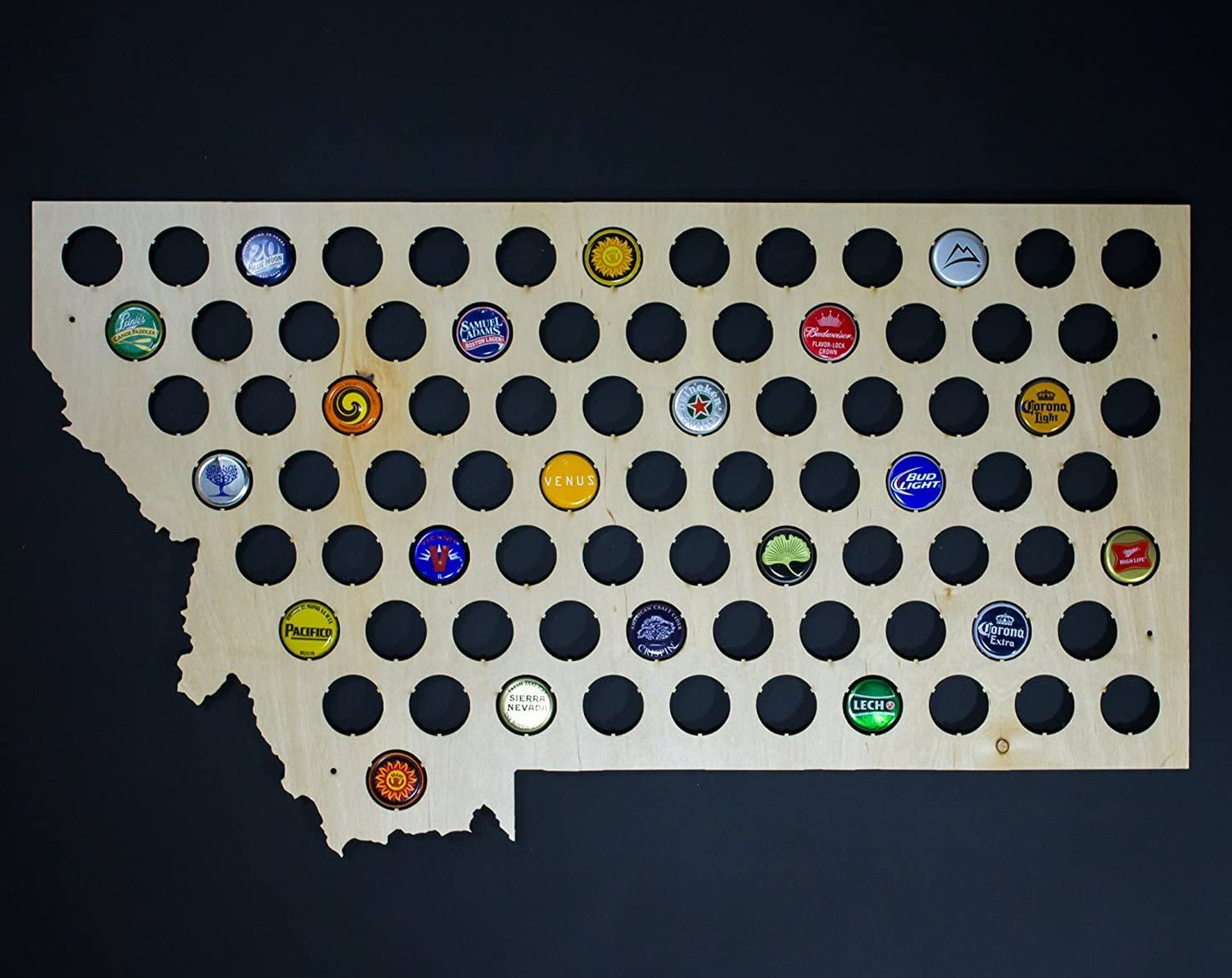 All 50 States Beer Cap Map - Montana Beer Cap Map MT - Semi-Glossy Maple Wood - - Great Father'S Day Gift!