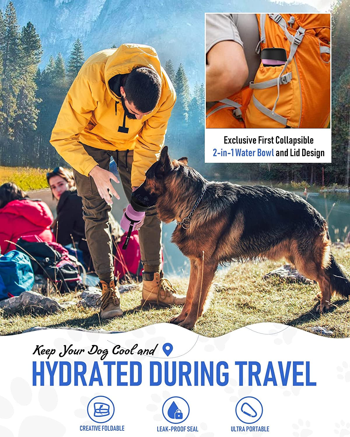 Upgraded Dog Water Bottle Foldable,Portable Dog Water Dispenser,Leak Proof Pet Water Bottle for Dogs,Dog Travel Water Bottle for Outdoor Walking,Hiking,Travel,Bpa Free,Lightweight