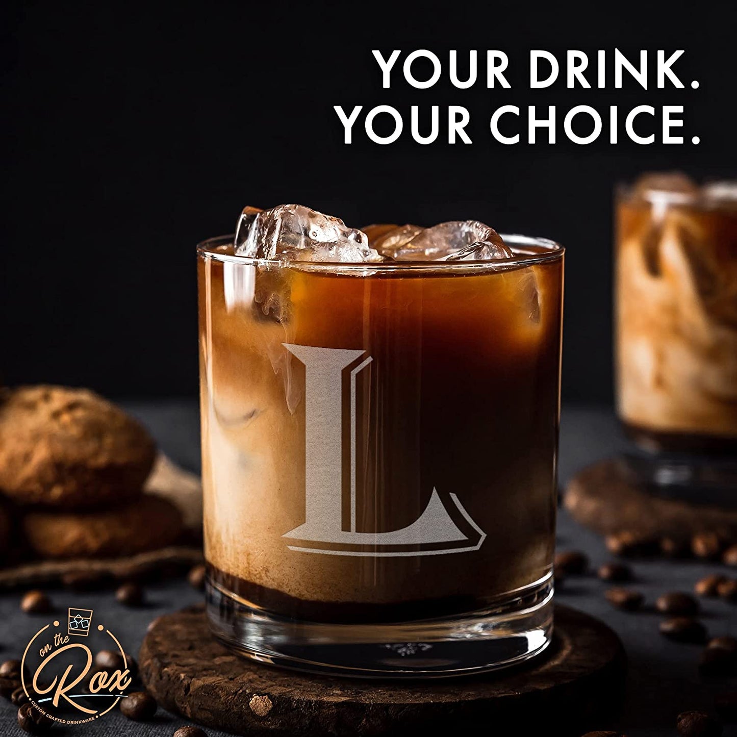 Monogrammed Gifts for Men - 4PC 11 Oz Custom Whiskey Glasses (L-Monogram) - Engraved Whiskey Glasses - Personalized Whiskey Glasses - Unique Bourbon Glasses