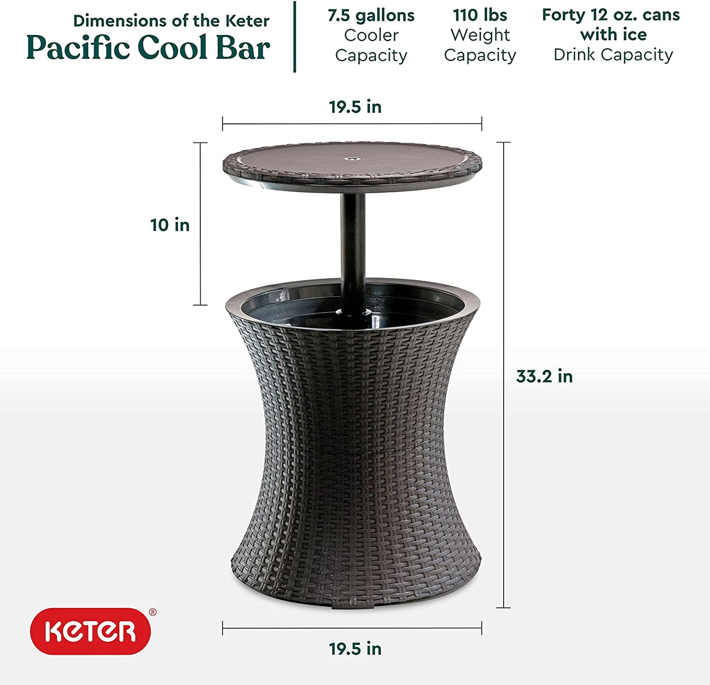 Outdoor Patio Furniture and Hot Tub Side Table with 7.5 Gallon Beer and Wine Cooler, Brown