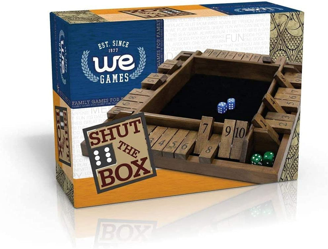 WE Games Shut the Box Wooden 1-4 Player Board Game Travel Size, the Original Table Top Dice Game for Kids and Families, Learn Math, for Classrooms, Pubs or at Home, 14 Inches, Includes 8 Dice
