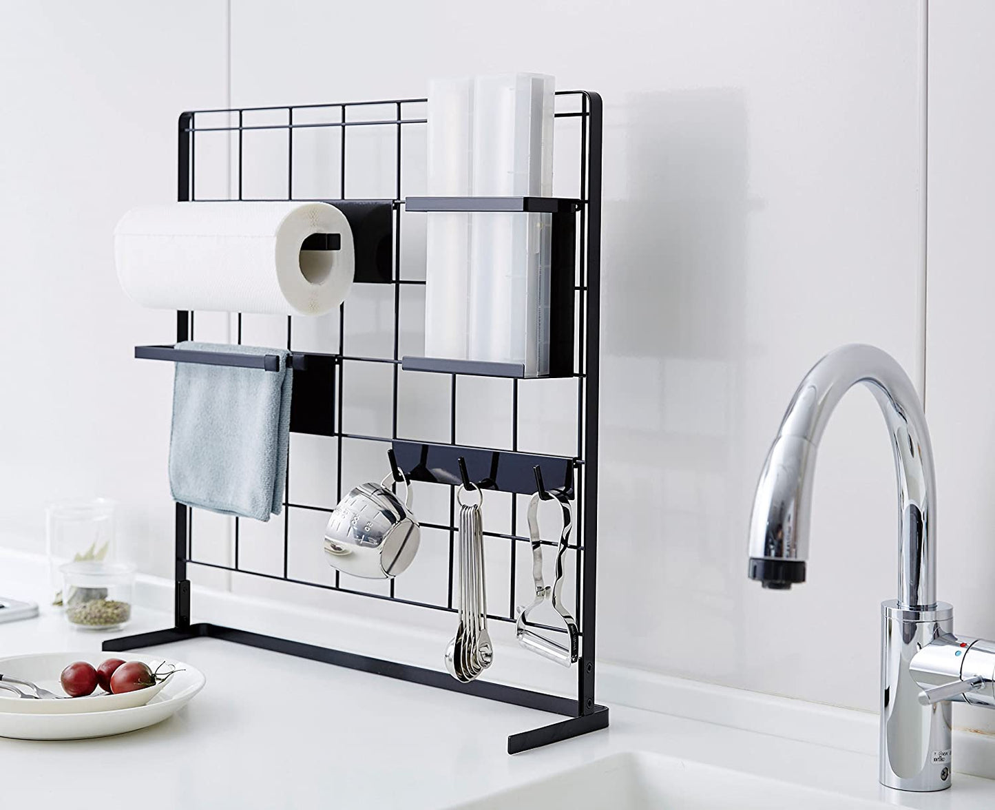 Grid Panel Organizer and Accessories-Wall Storage Decor, One Size, Black