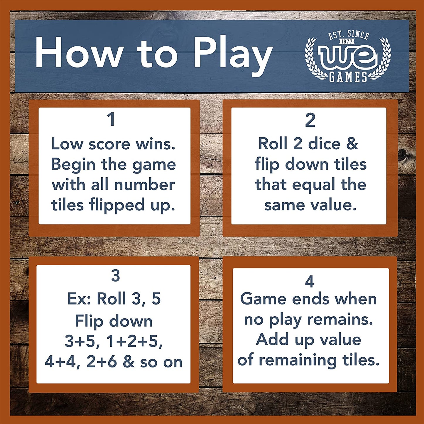 WE Games Shut the Box Wooden 1-4 Player Board Game Travel Size, the Original Table Top Dice Game for Kids and Families, Learn Math, for Classrooms, Pubs or at Home, 14 Inches, Includes 8 Dice