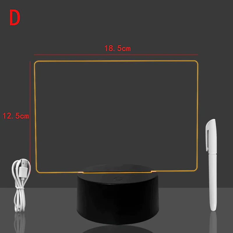Black Base Handwriting Night Light Battery Powered Blank Acrylic Led Writing Board with Mark Pen Color Changing Lamp for Decor
