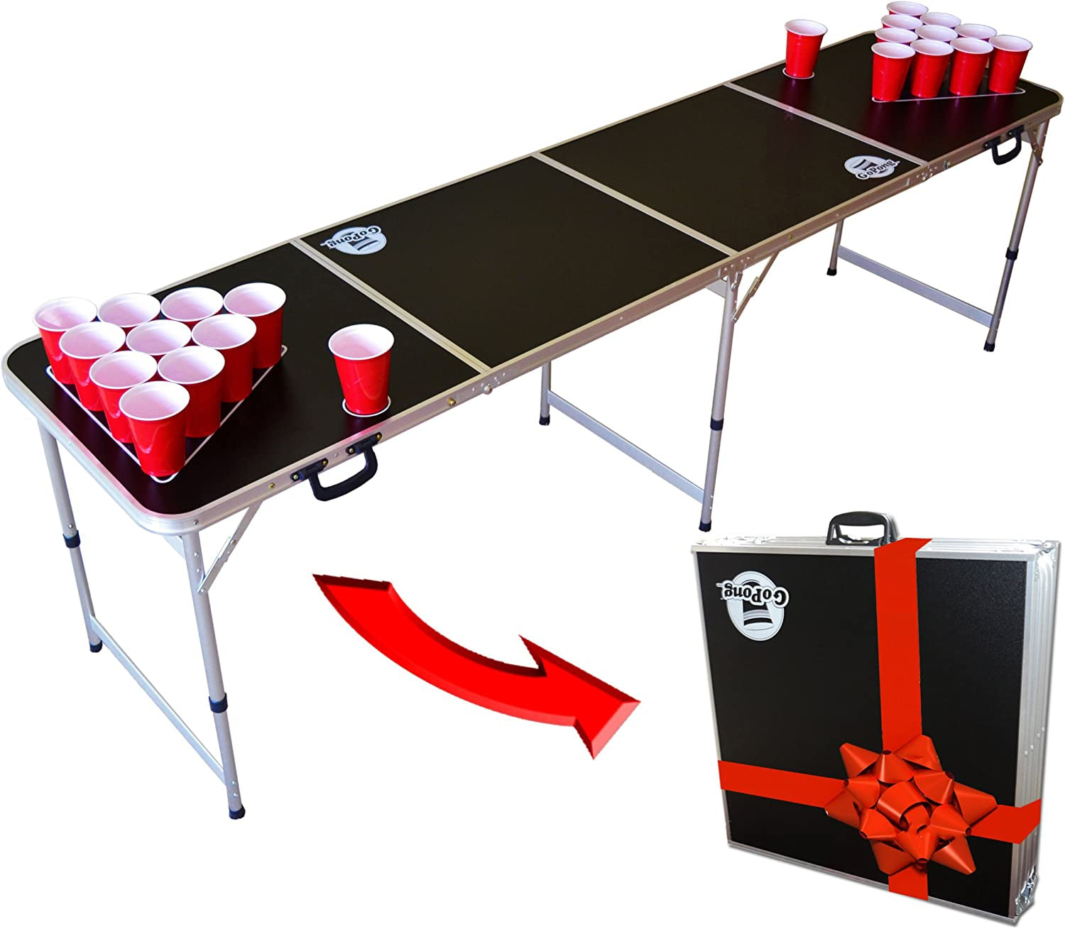 Gopong 8 Foot Portable Beer Pong / Tailgate Tables (Black, Football, American Flag, or Custom Dry Erase)