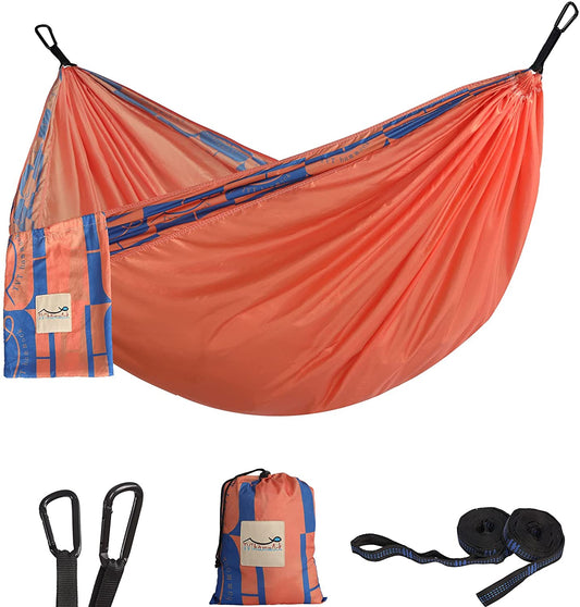 Camping Hammock Double with 2 Free Straps, Portable Double Swing Nylon Parachute, Ultralight Patio for Travel Yard Outdoor(Orange)