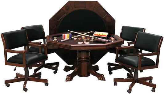 3-In1 Combination Game & Dining Table Set with 4 Rocker-Swivel Chairs- (Mahogany)