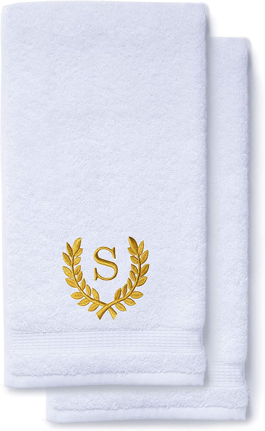 Decorative and Monogrammed Hand Towels for Bathroom Kitchen Makeup | Personalized Gift for Wedding-Bridal | Roman Font Custom Luxury Turkish Towel | Spa Collection, Oversized, 16 X 30 Inch, Set of 2