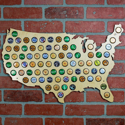 United States of America Beer Cap Map Wall Art, Tan