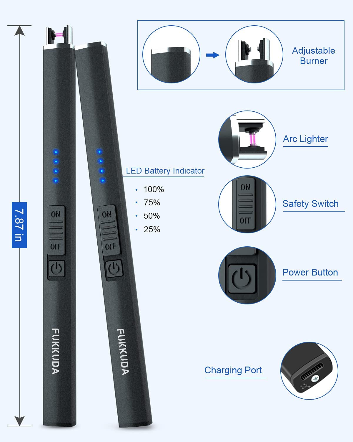 Electric Candle Lighter Plasma Arc Lighters Windproof & Flameless with USB Rechargeable Battery Double Safety Switch (Obisidian Black)