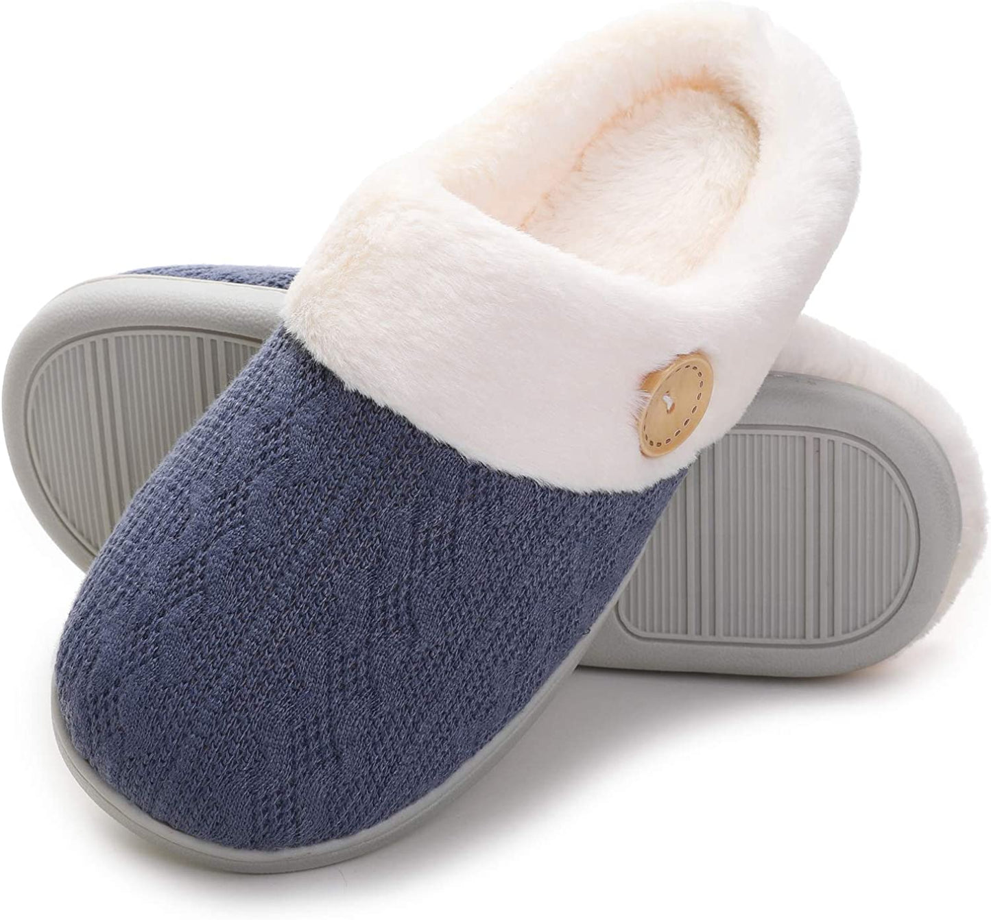 Women'S Fuzzy House Slippers Comfy Memory Foam Bedroom Slippers Warm Slip on Light Shoes Outdoor Indoor Faux Fur Lined