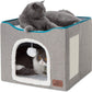 Bedsure Cat Beds for Indoor Cats - Large Cat Cave for Pet Cat House with Fluffy Ball Hanging and Scratch Pad, Foldable Cat Hideaway,16.5X16.5X14 Inches, Grey