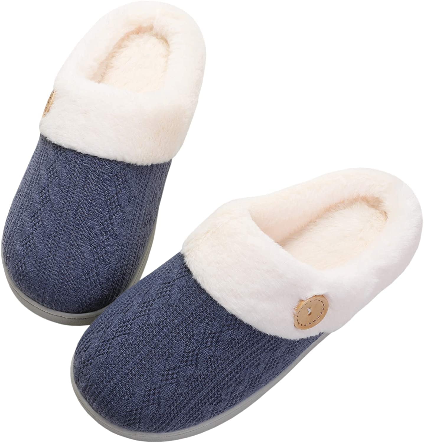 Women'S Fuzzy House Slippers Comfy Memory Foam Bedroom Slippers Warm Slip on Light Shoes Outdoor Indoor Faux Fur Lined