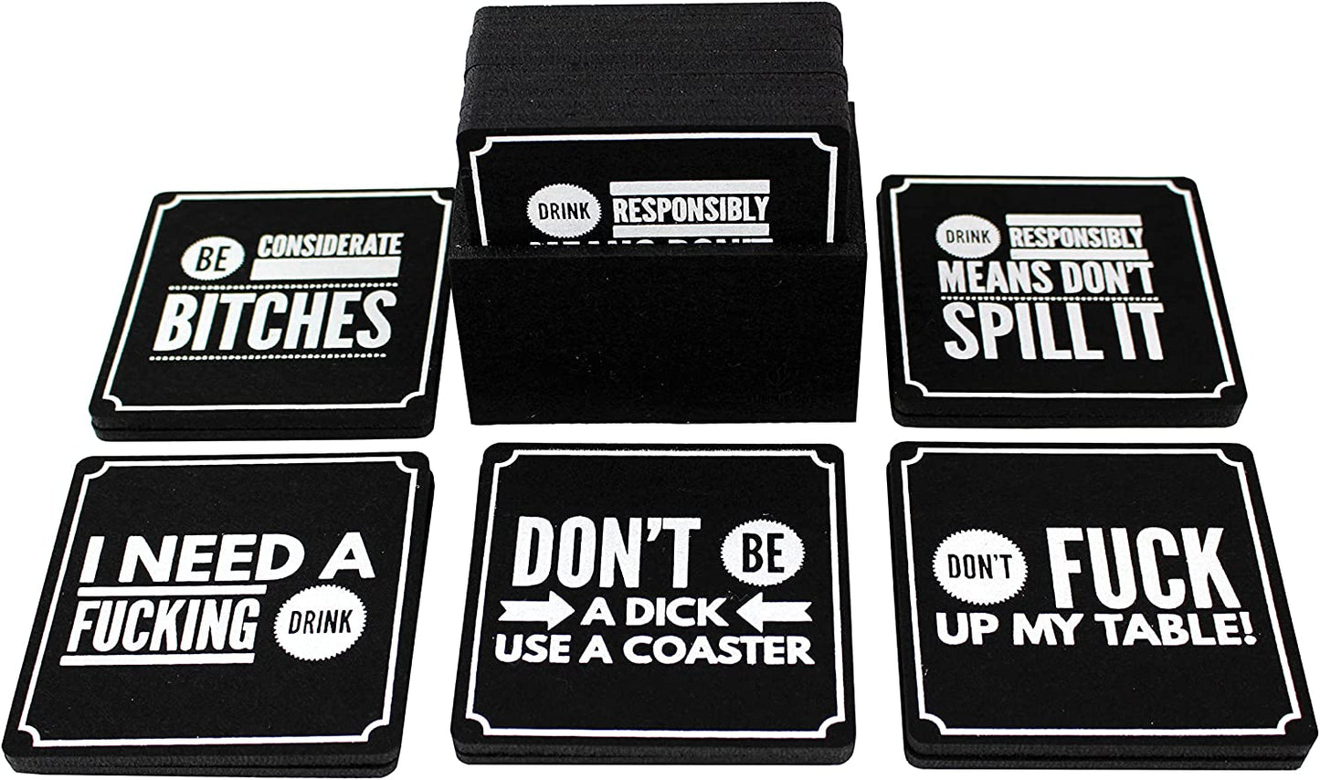 Funny Coasters for Drinks, Set of 10 (4 X 4 Inch, 5Mm Thick) - Bar Accessories for the Home Bar Set, Absorbent Felt Drink Coasters the Ideal Man Cave Accessories