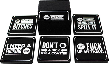 Funny Coasters for Drinks, Set of 10 (4 X 4 Inch, 5Mm Thick) - Bar Accessories for the Home Bar Set, Absorbent Felt Drink Coasters the Ideal Man Cave Accessories