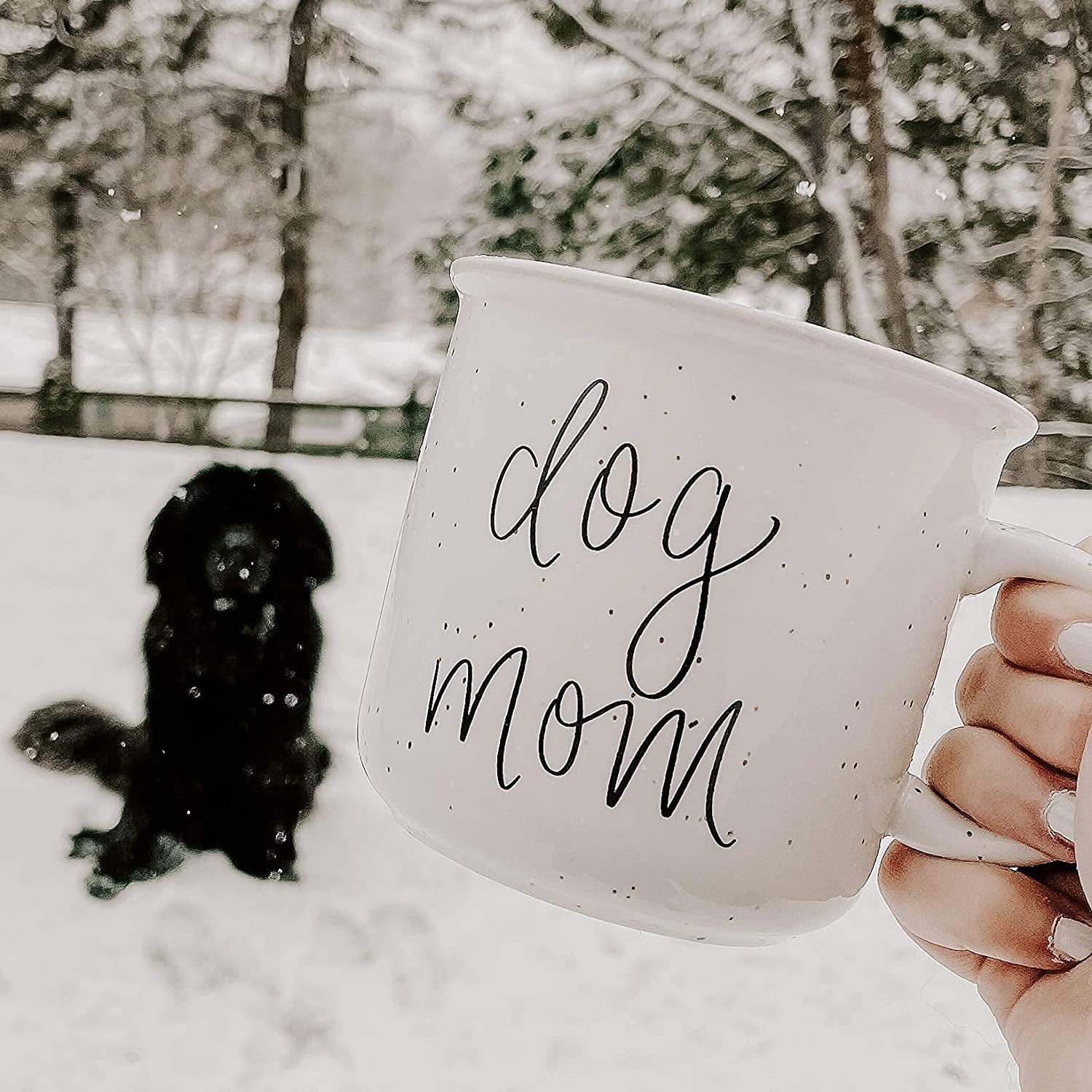 Dog Mom Coffee Mug | Cute 16Oz Ceramic Campfire Style Coffee Cup Microwave & Dishwasher Safe | Large Mug for Dog Moms, Pet Owners, Puppy Lovers, and Dog Adoption