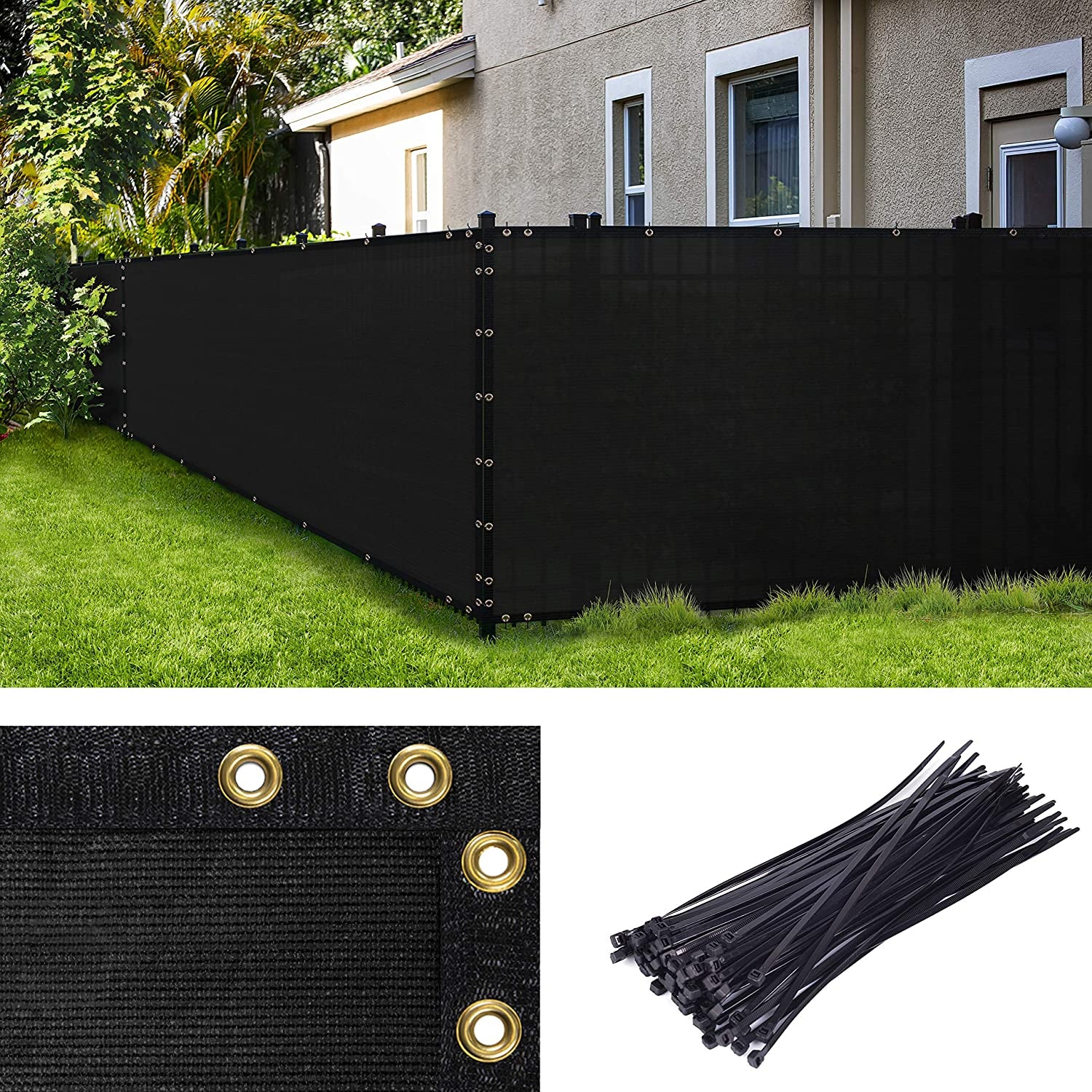 6' X 50' Black Fence Privacy Screen Windscreen, With Bindings & Grommets, Heavy Duty for Commercial and Residential