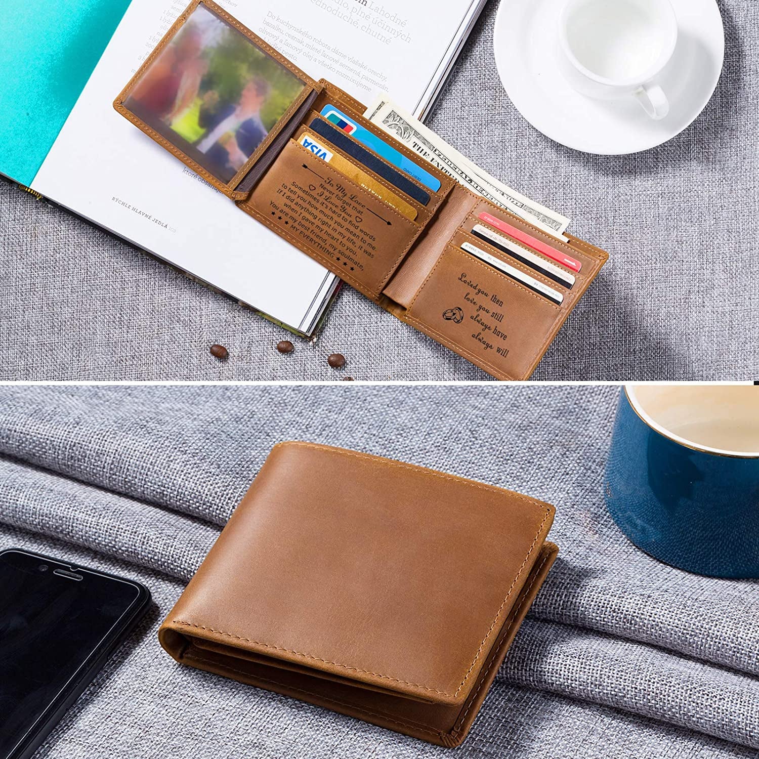 Engraved Men's Wallet -Personalized Leather Wallet is the perfect gift for you favorite Man