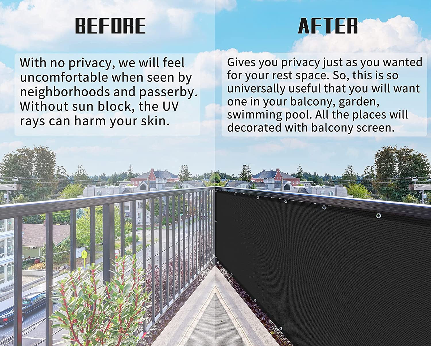 3'X10'Balcony Privacy Screen Cover Fence Cover UV Protection Weatherproof Windscreen Heavy Duty for Patio, Backyard,Black