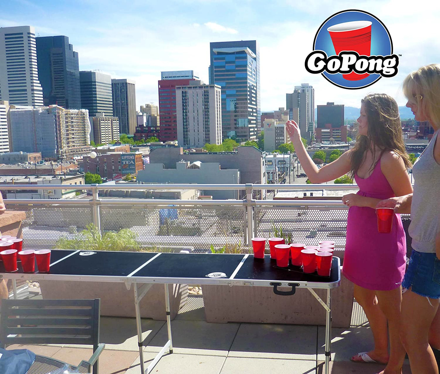 Gopong 8 Foot Portable Beer Pong / Tailgate Tables (Black, Football, American Flag, or Custom Dry Erase)