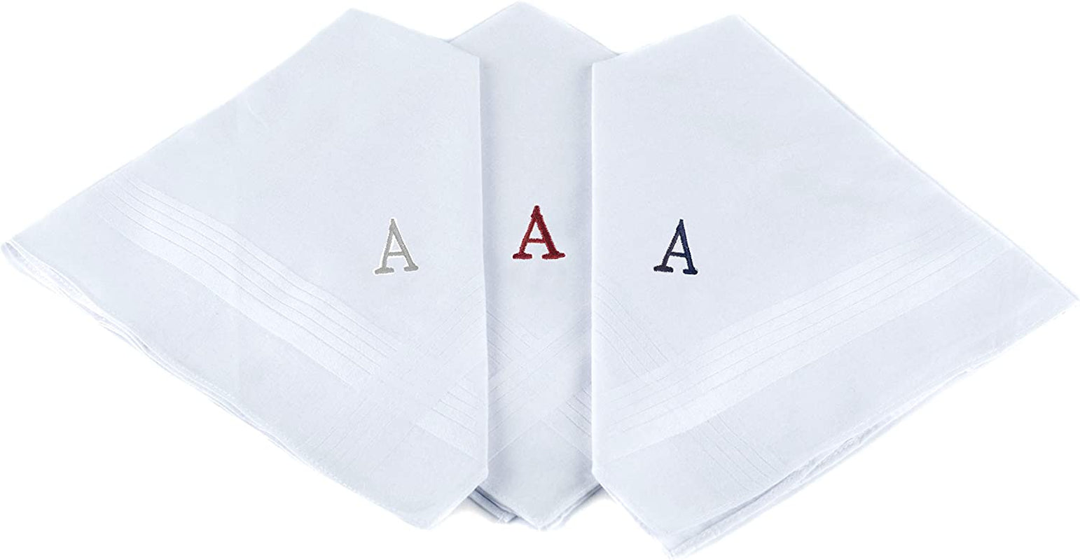 Initial Handkerchief for Men, Monogrammed Boxed 3 Piece Set,100% Cotton