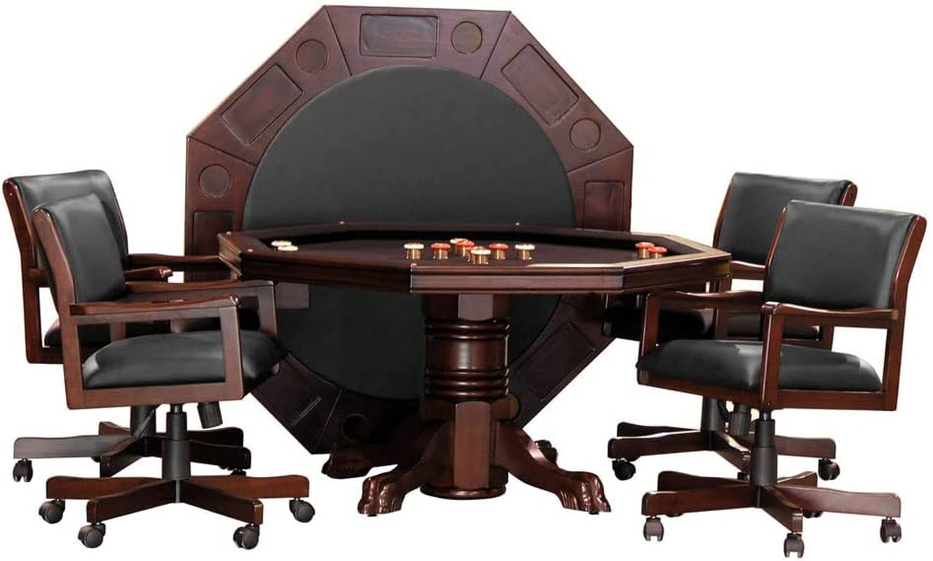 3-In1 Combination Game & Dining Table Set with 4 Rocker-Swivel Chairs- (Mahogany)