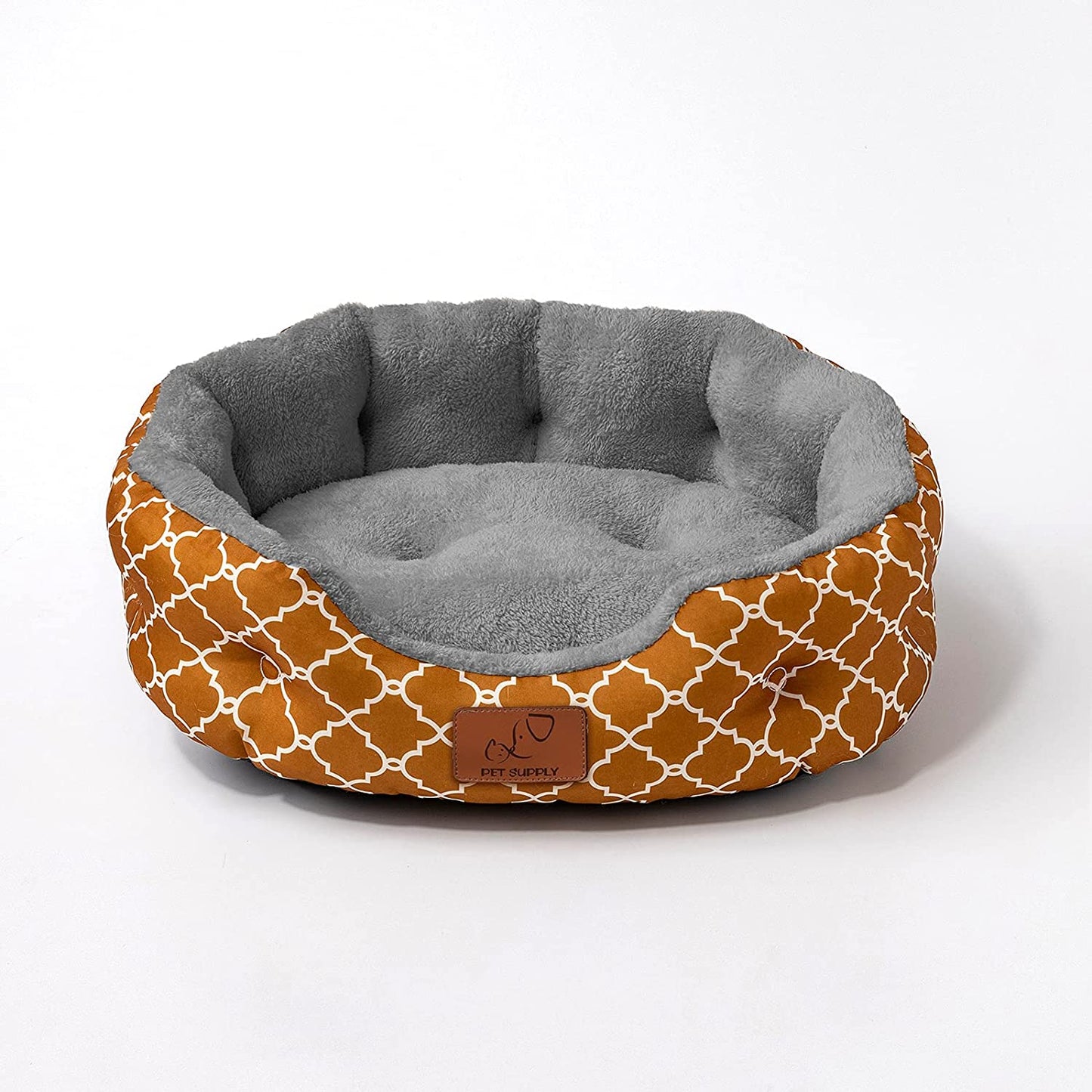 25 Inch Big Dog Bed & Cat Bed, Pet Beds for Indoor Cats or Small Dogs, Machine Washable Super Soft & Plush Flannel Pet Supplies, Slip-Resistant Oxford Bottom,Lantern Print Brown