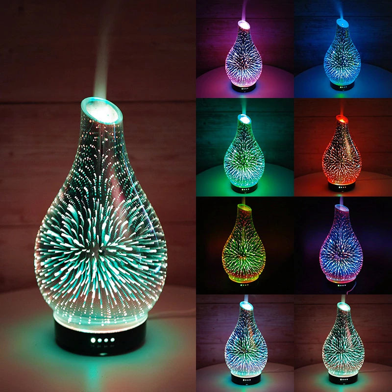 100Ml Essential Oil Diffuser 3D Glass Aromatherapy Ultrasonic Cool Mist Humidifier with 7 Color Changing Leds