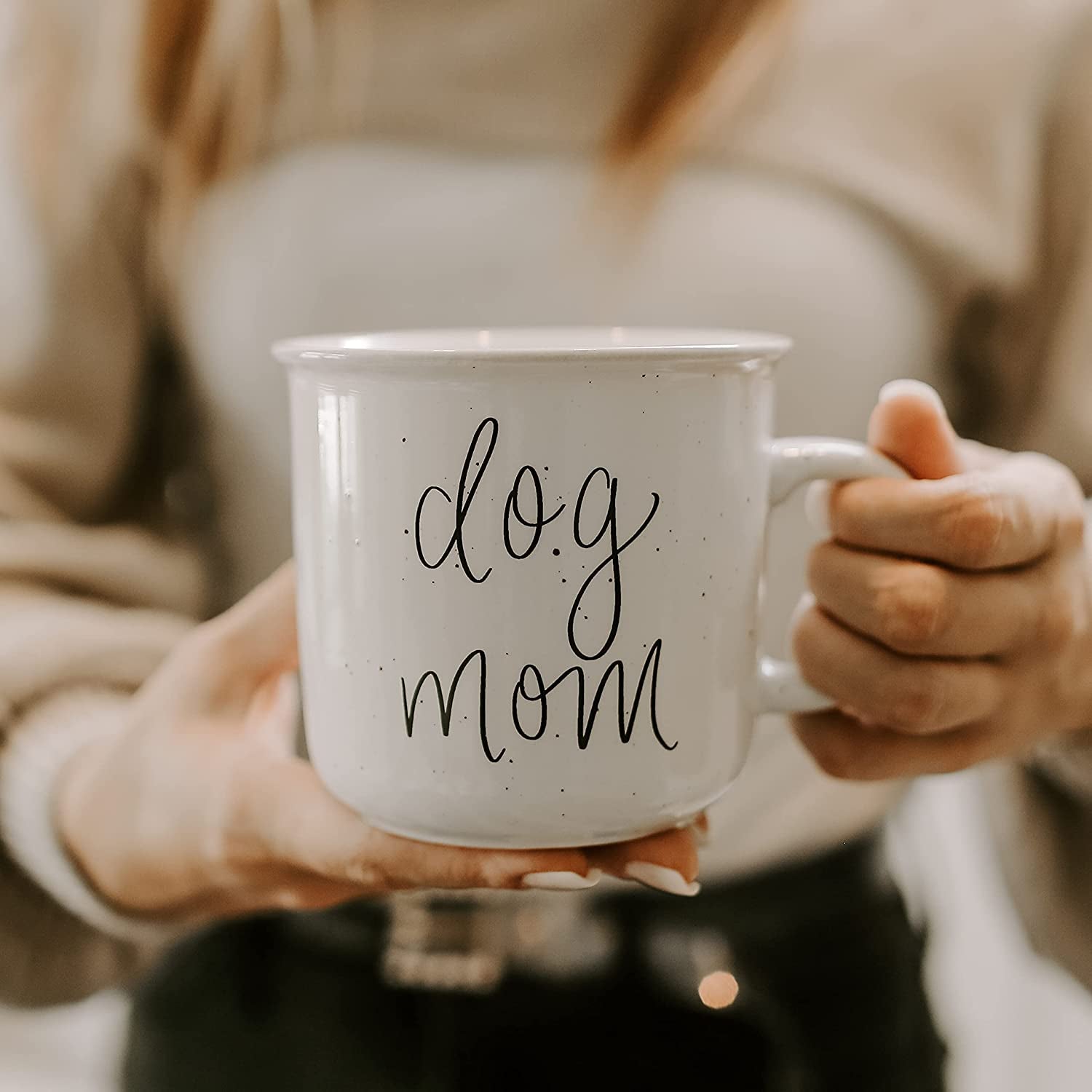 Dog Mom Coffee Mug | Cute 16Oz Ceramic Campfire Style Coffee Cup Microwave & Dishwasher Safe | Large Mug for Dog Moms, Pet Owners, Puppy Lovers, and Dog Adoption