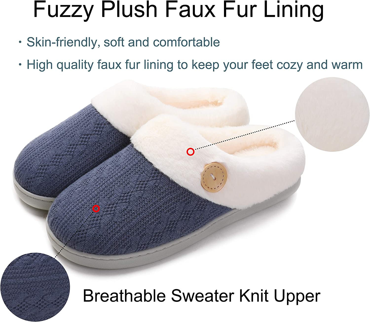 Women'S Fuzzy House Slippers Comfy Memory Foam Bedroom Slippers Warm Slip on Light Shoes Outdoor Indoor Faux Fur Lined