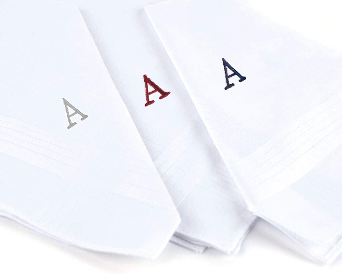 Initial Handkerchief for Men, Monogrammed Boxed 3 Piece Set,100% Cotton