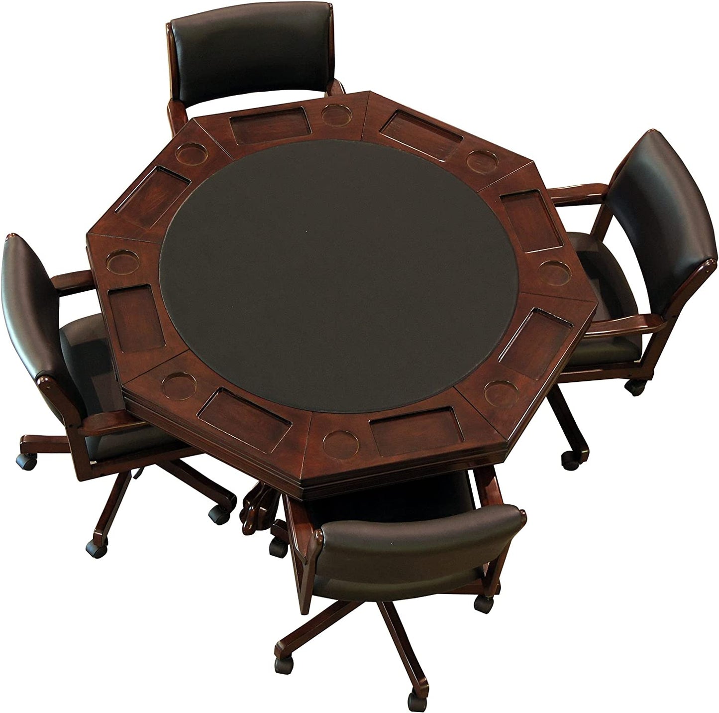 3-In1 Combination Game & Dining Table Set with 4 Rocker-Swivel Chairs- (Mahogany)