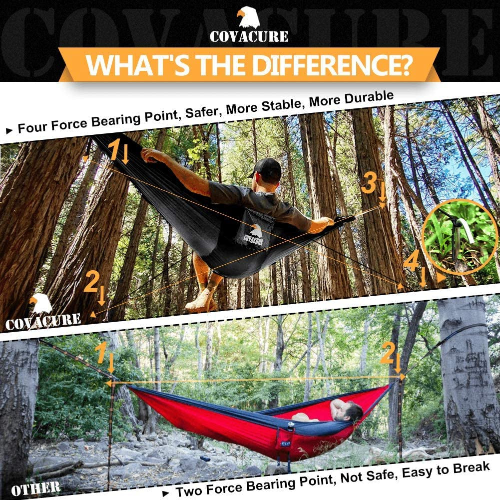 Camping Hammock - Lightweight Double Hammock, Hold up to 772Lbs, Portable Hammocks for Indoor, Outdoor, Hiking, Camping, Backpacking, Travel, Backyard, Beach(Black)