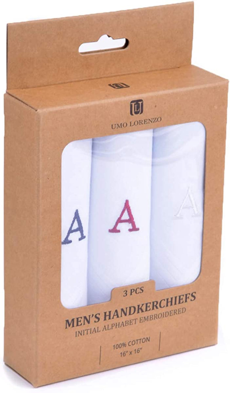 Initial Handkerchief for Men, Monogrammed Boxed 3 Piece Set,100% Cotton