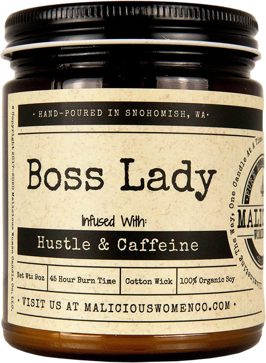 Malicious Women Candle Co - Boss Lady, Expresso Yo' Self Infused with Hustle & Caffeine, All-Natural Soy Candle, 9 Oz